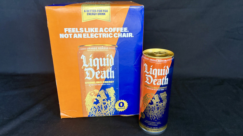 can of Liquid Death next to box