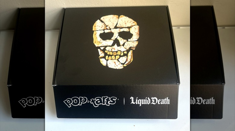 Packaging for the Pop-Tarts Liquid Death Squeezed to Death collaboration, mirrored