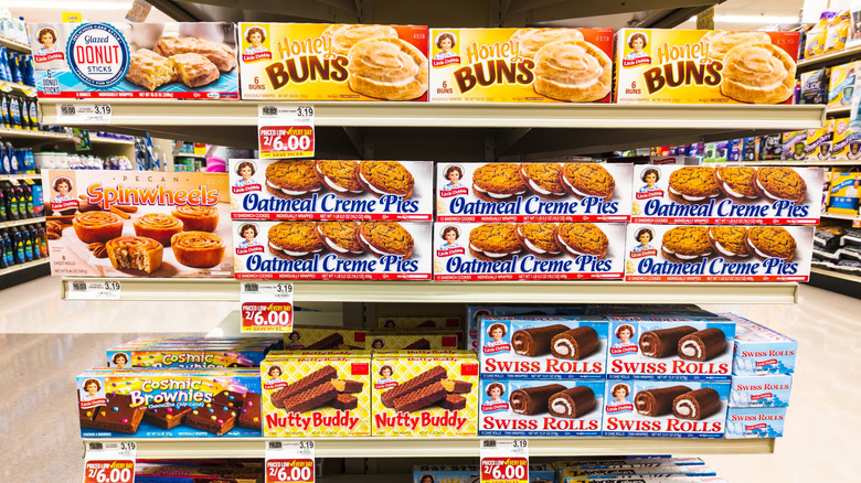 Little Debbie snacks on grocery store endcap display