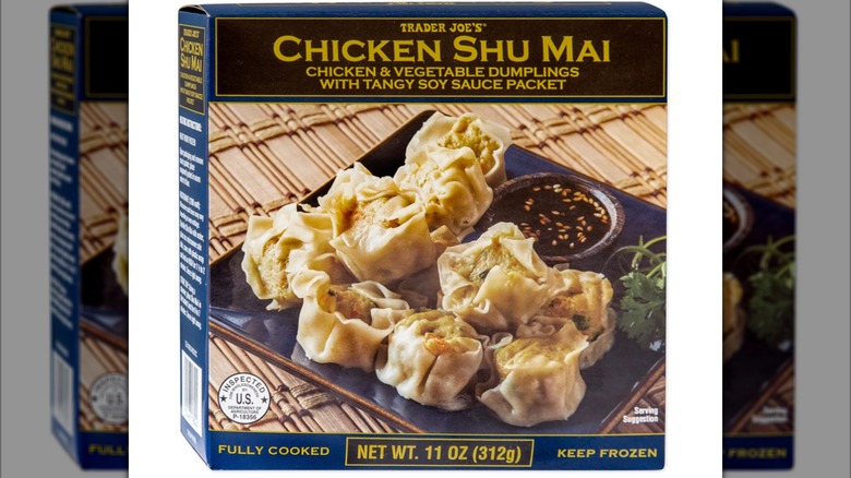 Box of Trader Joe's Chicken Shu Mai on a white background
