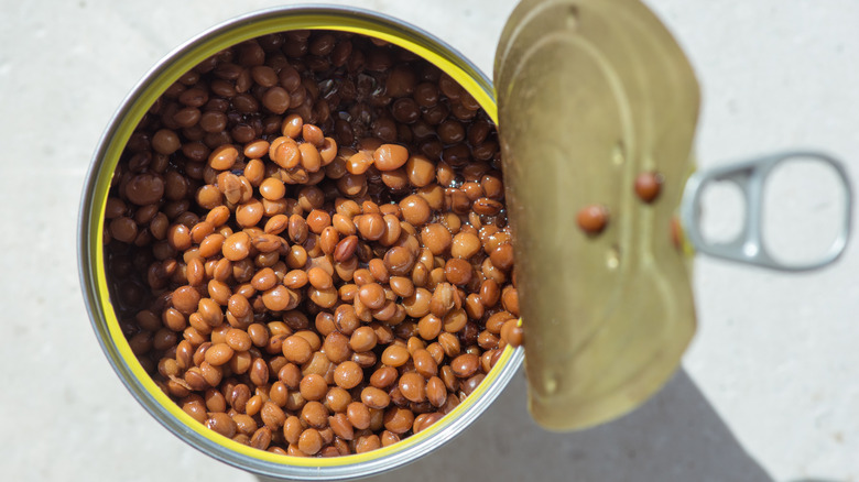 Opened can of lentils