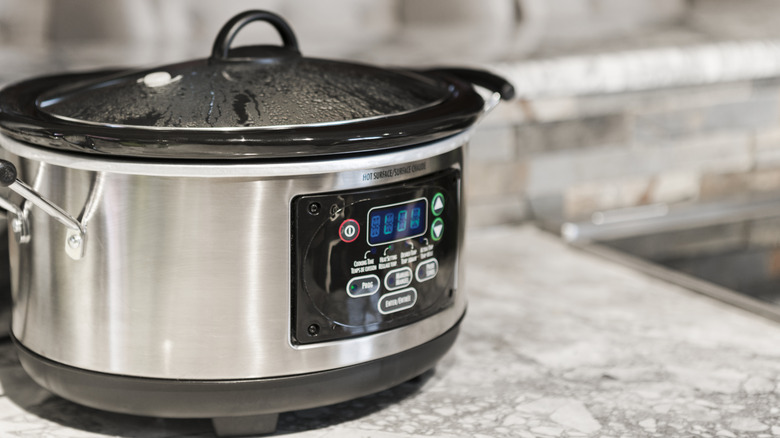 Slow cooker on kitchen countertop