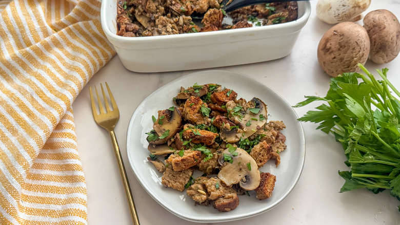 plate with mushroom stuffing
