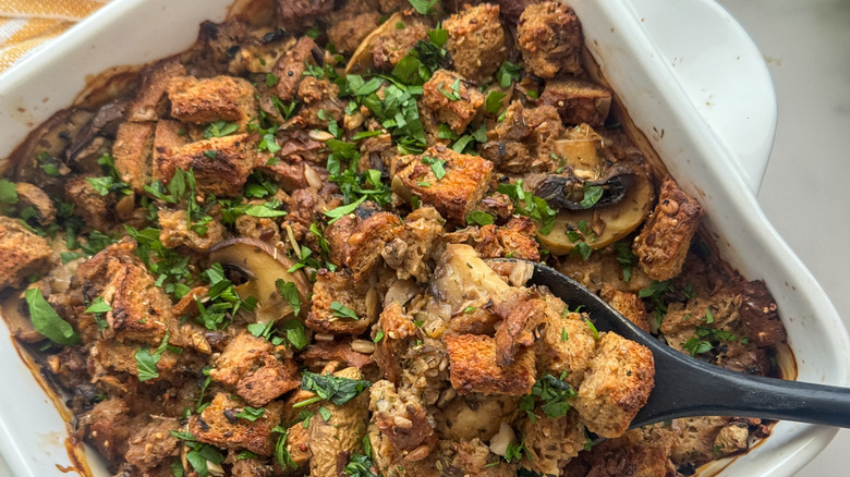 Mushroom stuffing topped with parsley