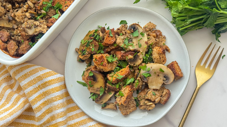 Mushroom stuffing on plate