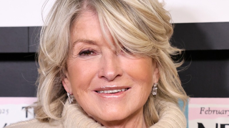 Martha Stewart with her hair covering one eye
