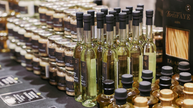 bottles of truffle oil on display