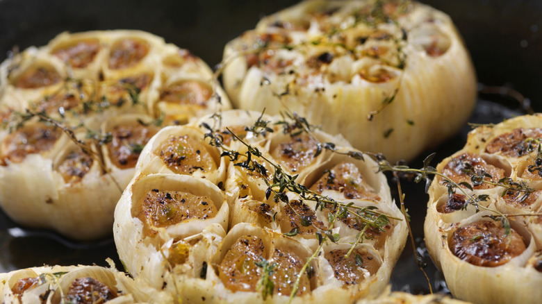 Close-up of roasted garlics