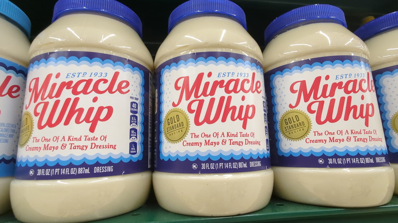 Jars of Miracle Whip on shelf