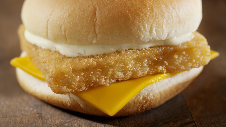 Close-up of a crispy Filet-O-Fish sandwich from McDonald's