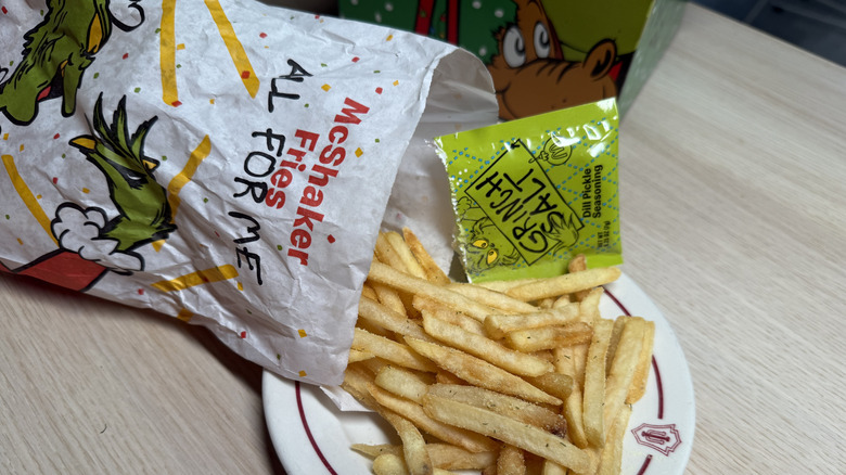 McDonald's Dill Pickle Grinch Salt McShaker Fries on a plate