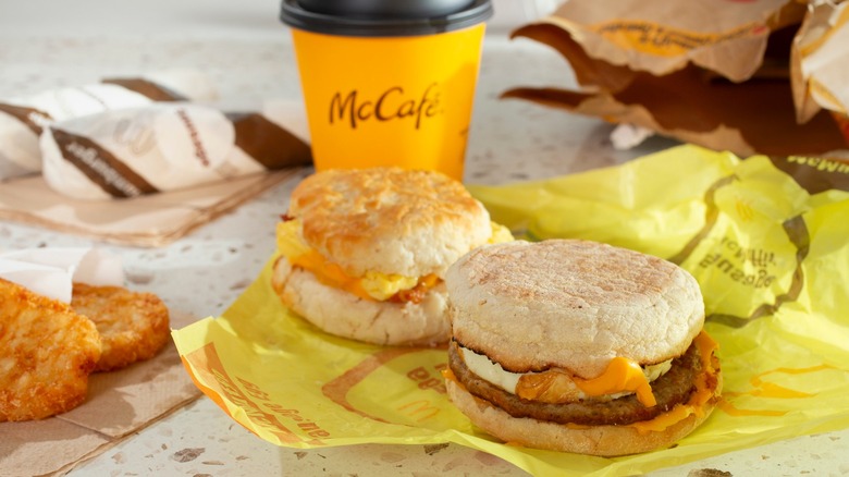 Mcdonald's breakfast items on table