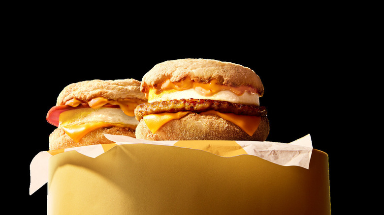 Two McMuffins on a small platform