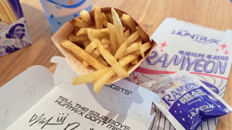 Looking inside fries container
