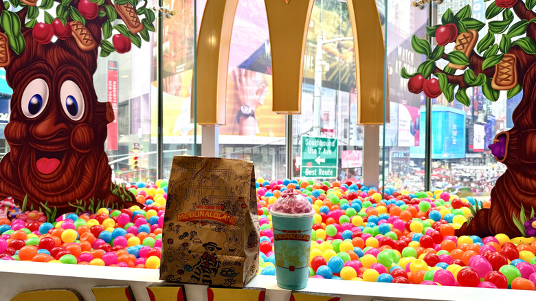 The McDonaldland Meal and shake hang out in front of a ball pit