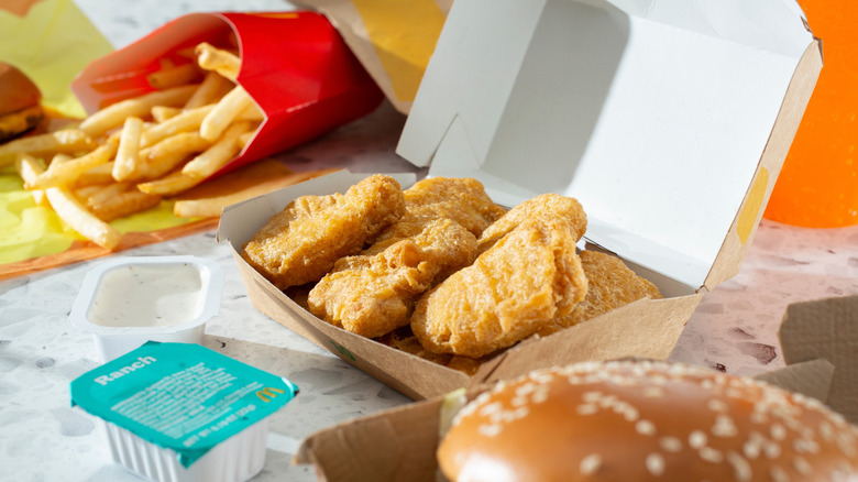Chicken McNuggets from McDonald's with a burger