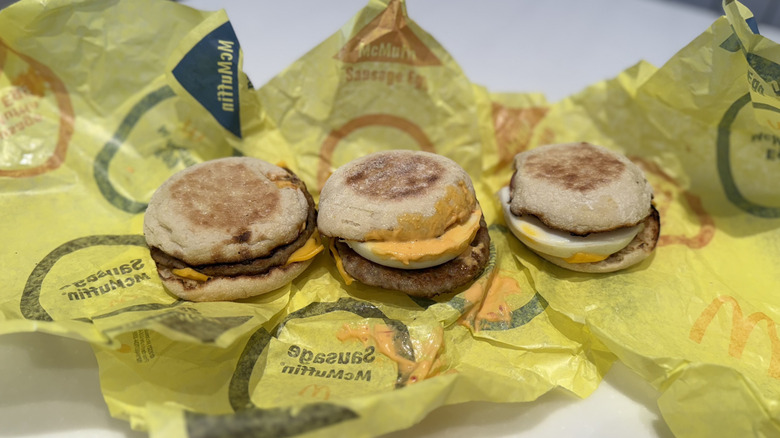 three Spicy McMuffins on paper packaging