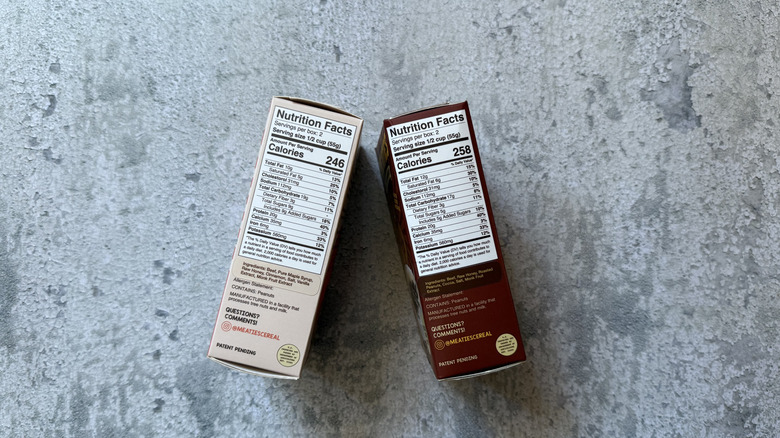 Back of Meaties Cereal boxes with nutrition labels visible