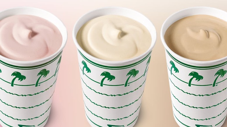 The three milkshake flavors from In-N-Out in In-N-Out stylized cups