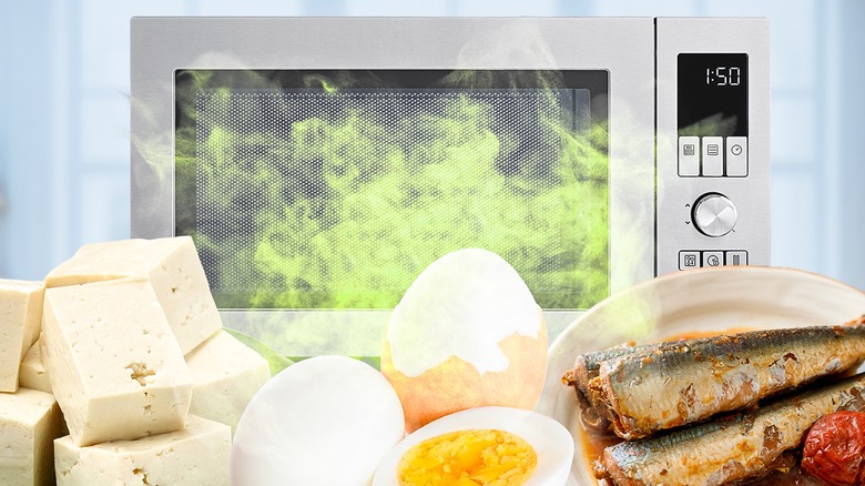 microwave and tofu, fish, and eggs