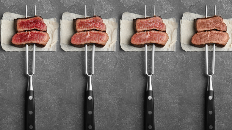 Slices of beef with different doneness