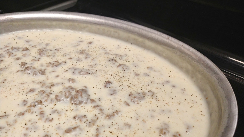 Gravy cooking in pan