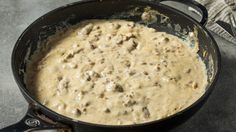Sausage gravy in skillet