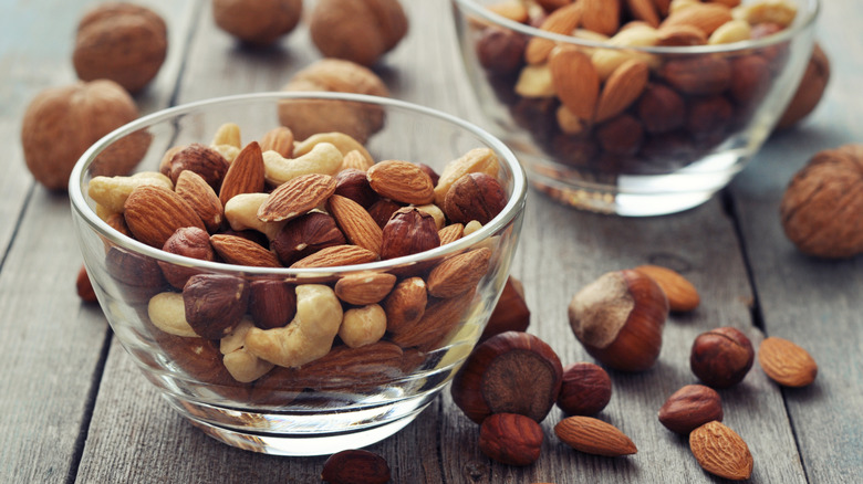 Two bowls of mixed nuts
