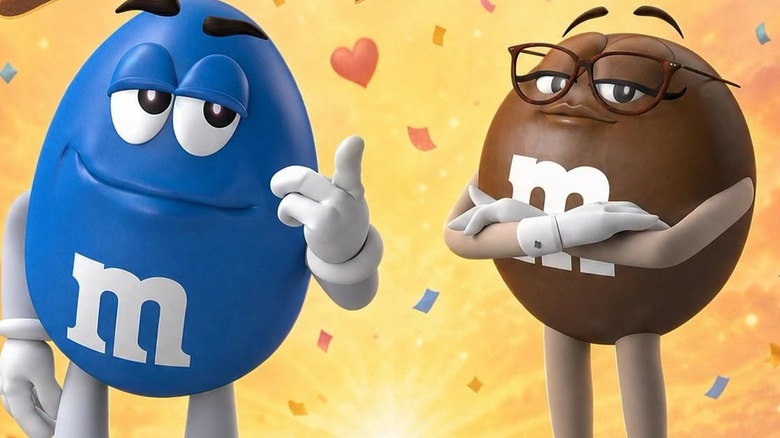 Blue and Brown M&M's mascots