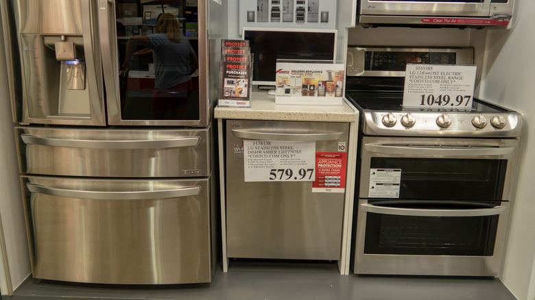 Kitchen appliances on display at a store