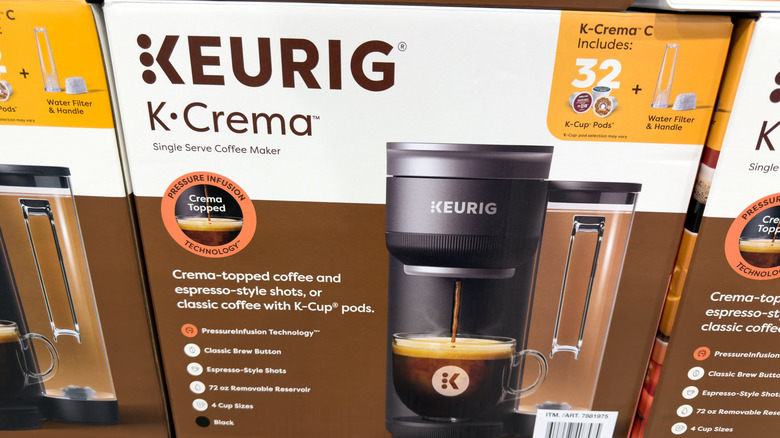 Keurig coffee maker box on the shelf at Costco