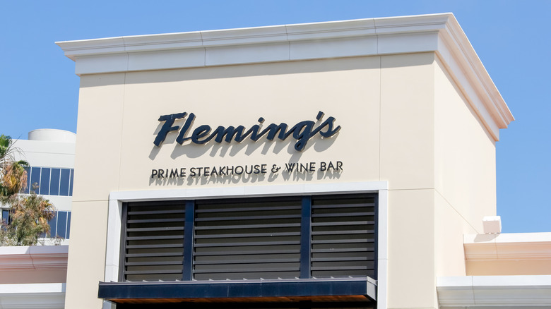 The sign on the front of a Fleming's Prime Steakhouse and Wine Bar