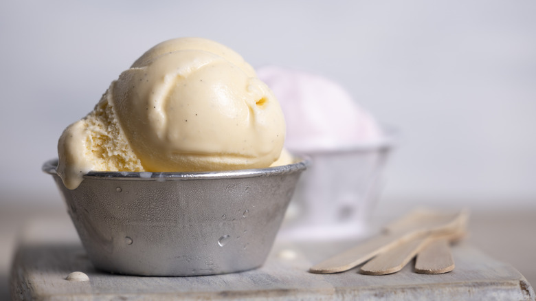 A small bowl of vanilla ice cream