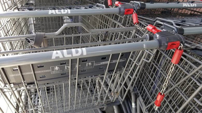 Aldi shopping carts in rows
