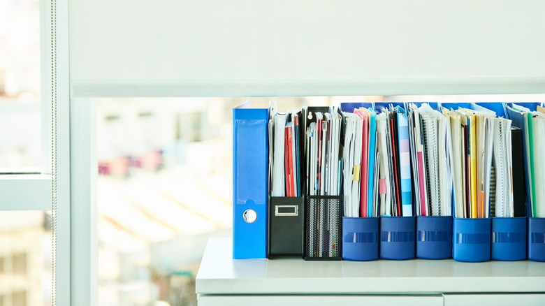 Files in plastic organizers.