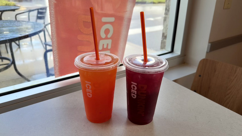 Two Dunkin' Refreshers sitting together on a table