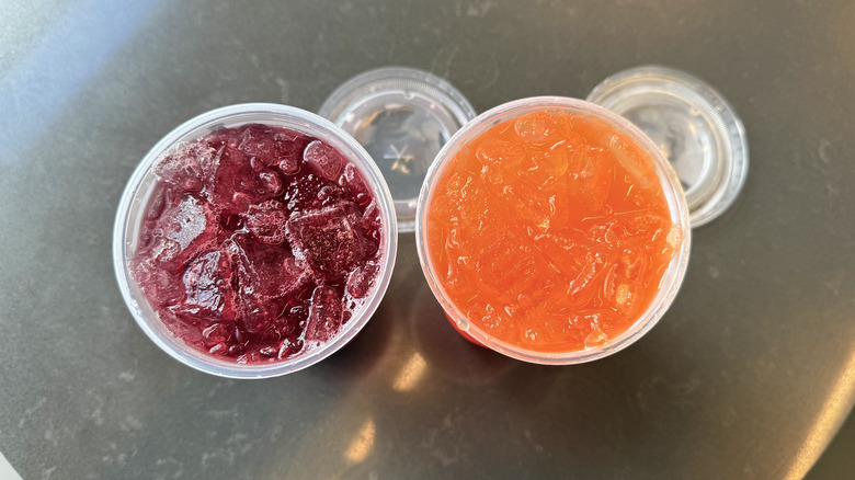 looking down into two Dunkin' Refreshers drinks