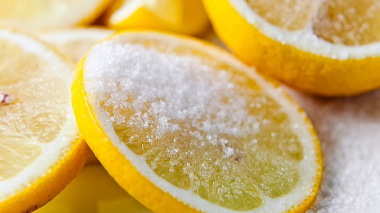 Lemon slices sprinkled with white sugar