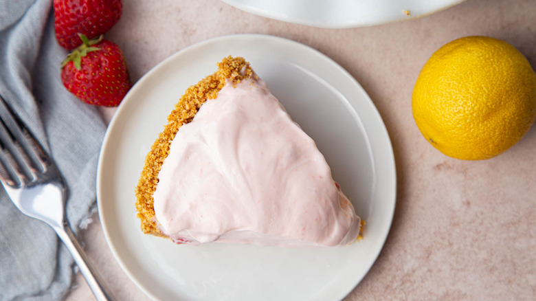 slice of strawberry lemonade pie