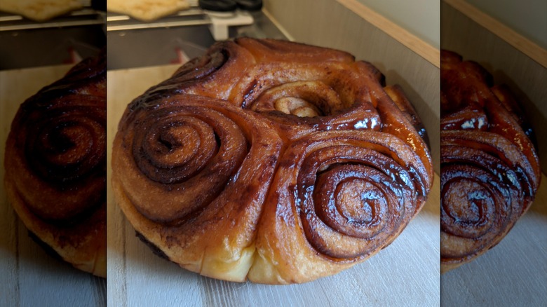 Round of cinnamon rolls cooked in a rice cooker