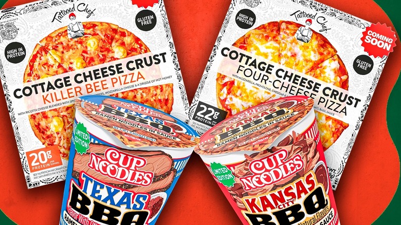 BBQ Cup Noodles and boxes of Tattooed Chef Cottage Cheese Crust Pizza