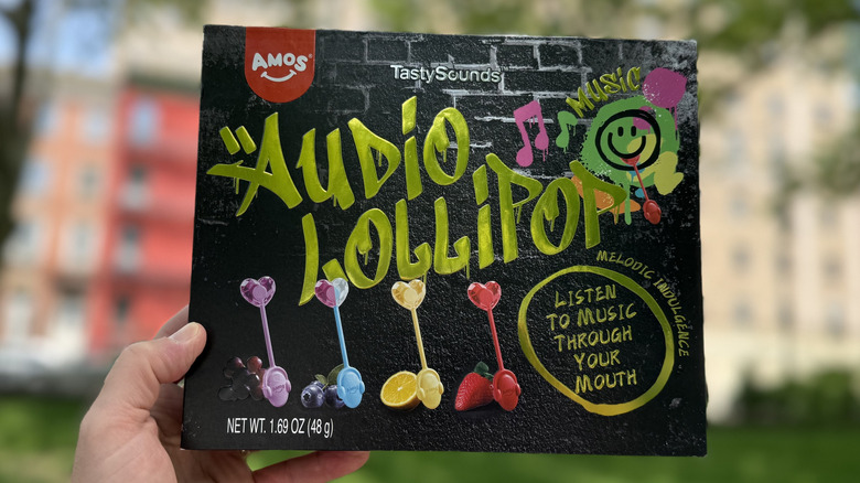 A box of TastySounds Audio Lollipops