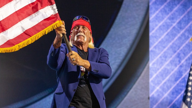 Hulk Hogan waving American flag