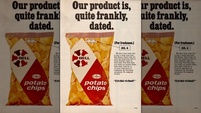 vintage ad for Bell Chips that reads "Our product is, quite frankly, dated."