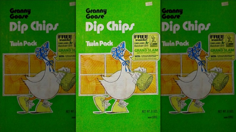 Vintage Granny Goose potato chip bag featuring a mother goose with bonnet and basket