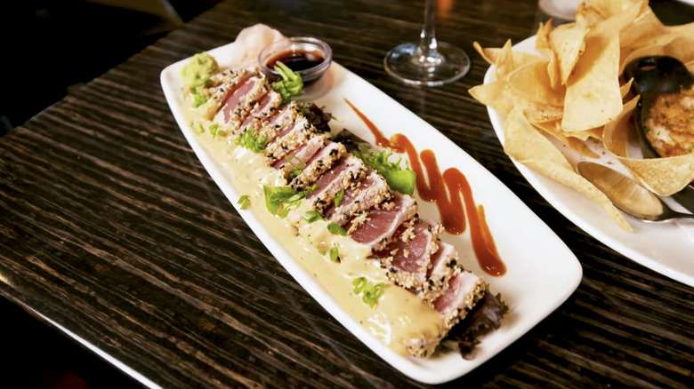 Tuna dish from Bonefish Grill on plate.