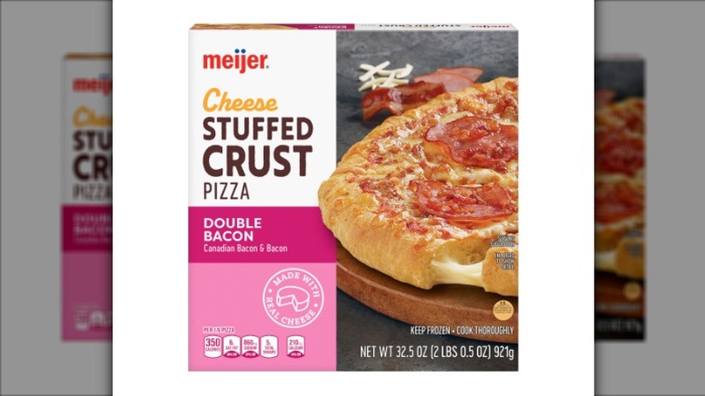 Meijer Stuffed Crust Double Bacon Pizza on a white background.