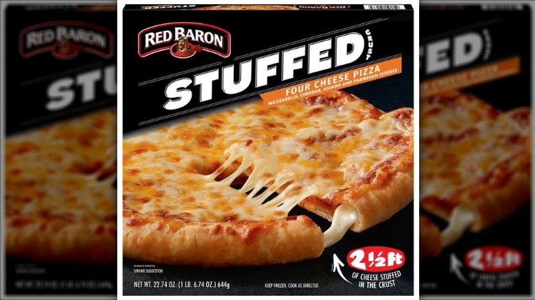 Red Baron Four Cheese Stuffed Crust Pizza on a white background.