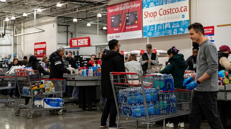 People in Costco checkout line