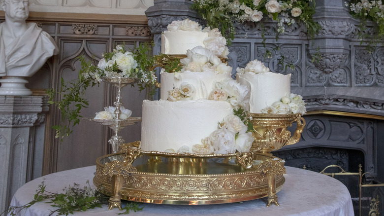 The wedding cake by Claire Ptak of London-based bakery Violet Cakes in Windsor Castle for the royal wedding of Meghan Markle and Prince Harry on May 19, 2018 in Windsor, England.